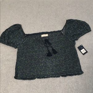 Lucky Brand Smocked Crop Top Xlarge Cottage Peasant Dark Floral Coquette